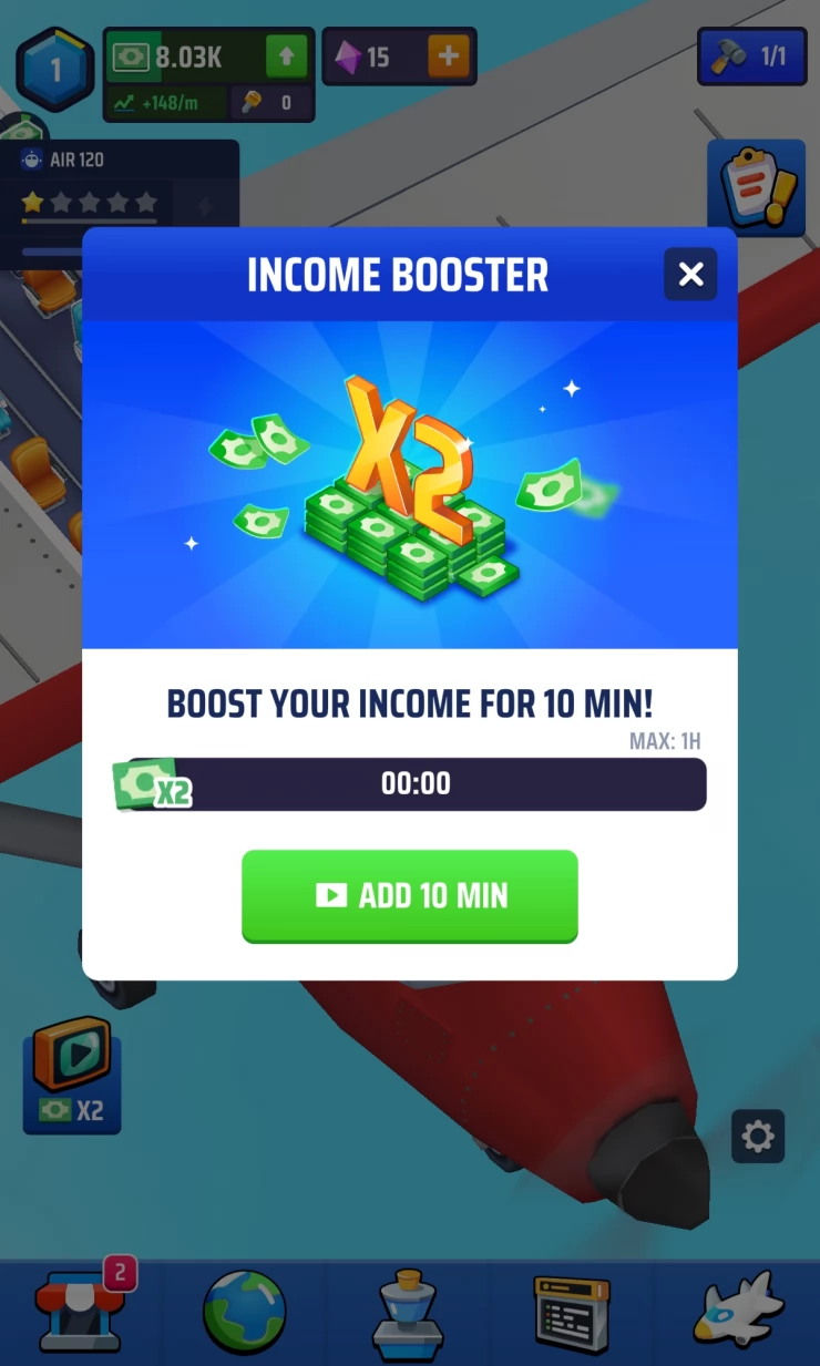 Income Booster for x2 income for 10 minutes