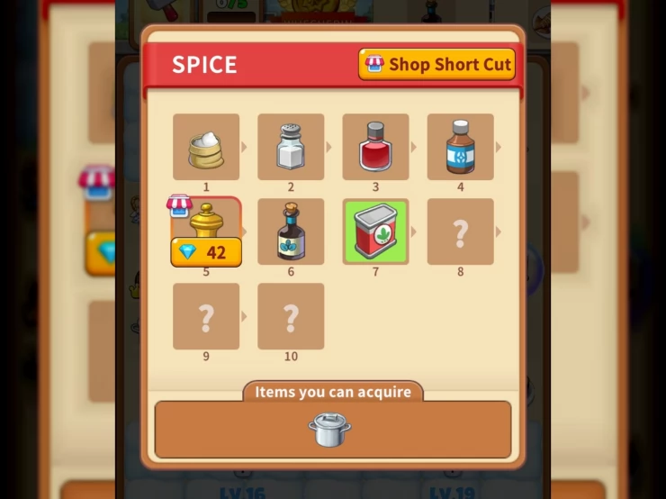 Spice Items in Merge Sweets