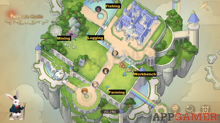 Use Castle facilities to gather resources, as well as crafting
