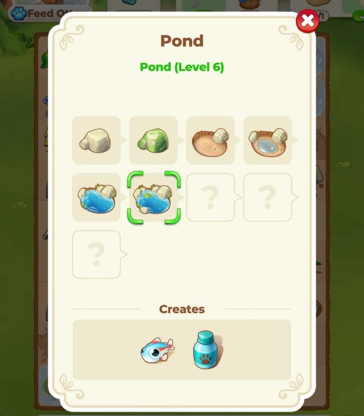 Pond starts producing fish at level 6