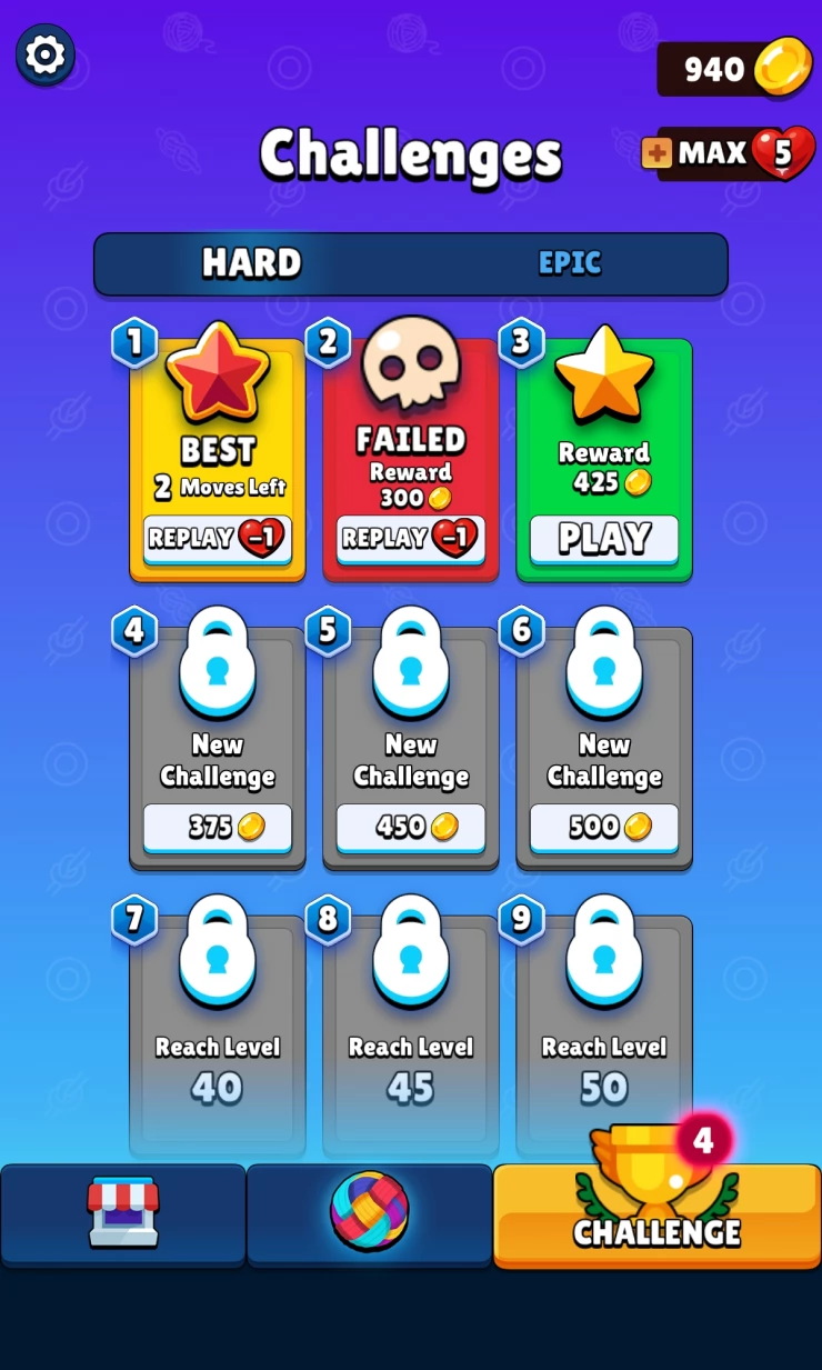 Challenge Levels for more gold coins