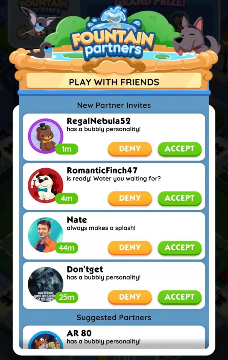Add partners from your friends list