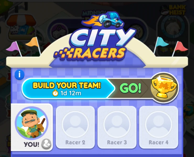 Screenshot of the team building page in Pod Racers