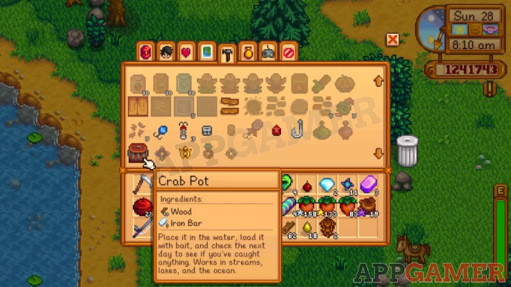 Crab Pots once crafted, need to be placed on water. Add in bait and then come back to it later.