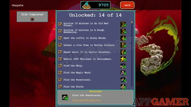 Vampire Survivors: All Progress Challenges in A Garlic Paradise (Adventure)