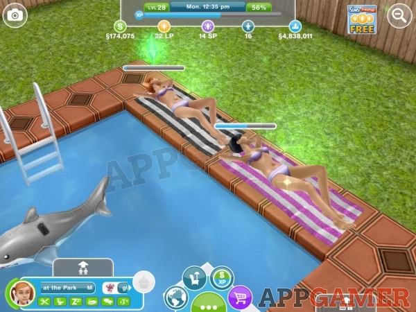 Once you get your town to the required level you will be able to build swimming pools for recreation and entertainment in your Sim back yards. Until then you can do your swimming at the Swim Center, which is one of the Community Structures you will build.